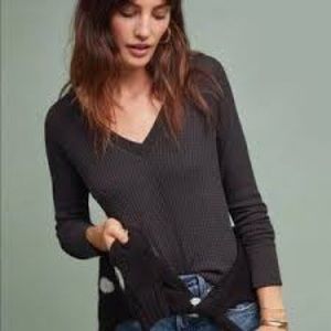 Anthropologie Maeve Pearson Black V Neck Oversized Lightweight Thermal Medium